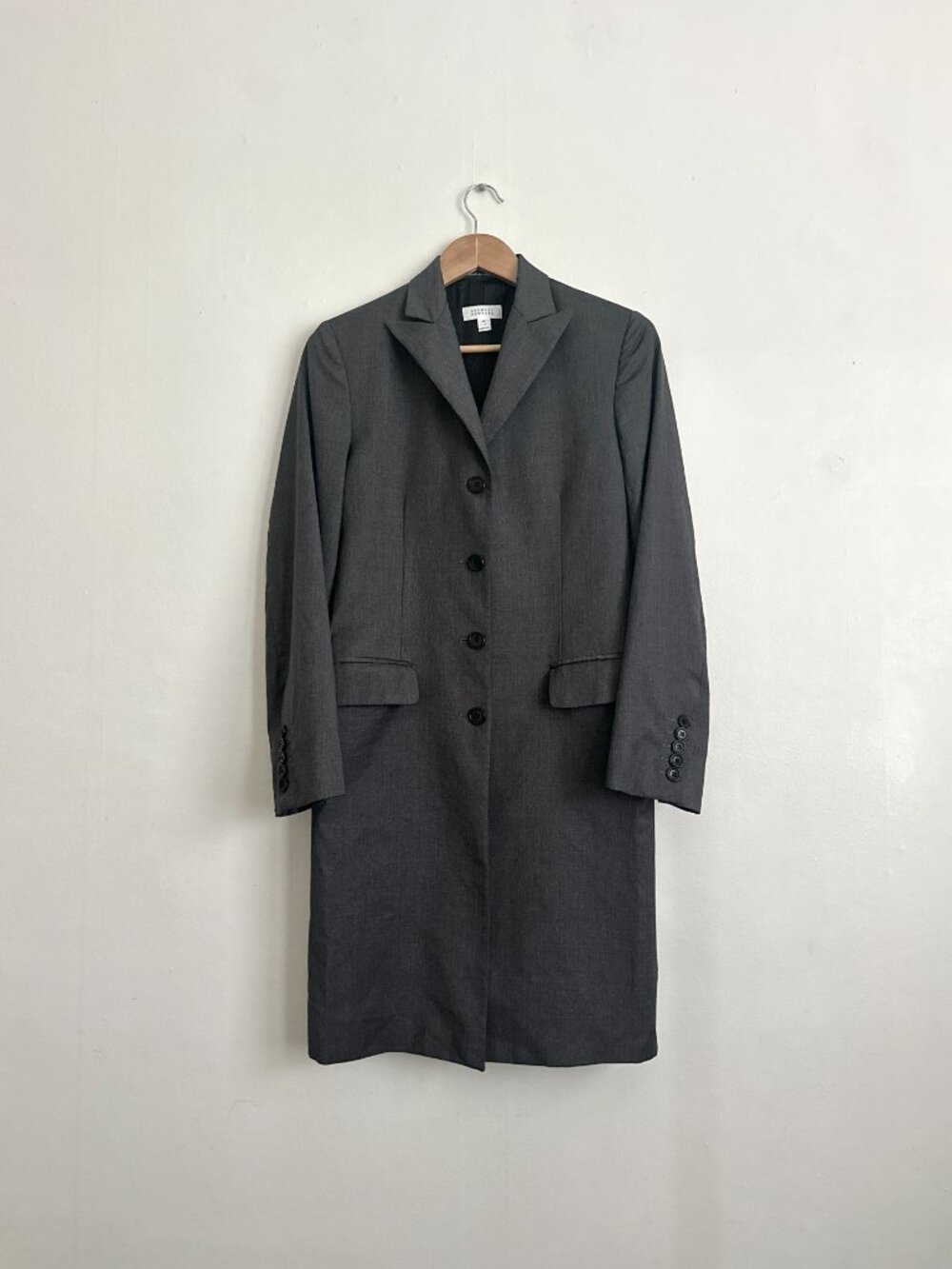 Vintage Barneys New York Wool Charcoal Gray Long Blazer Coat 6